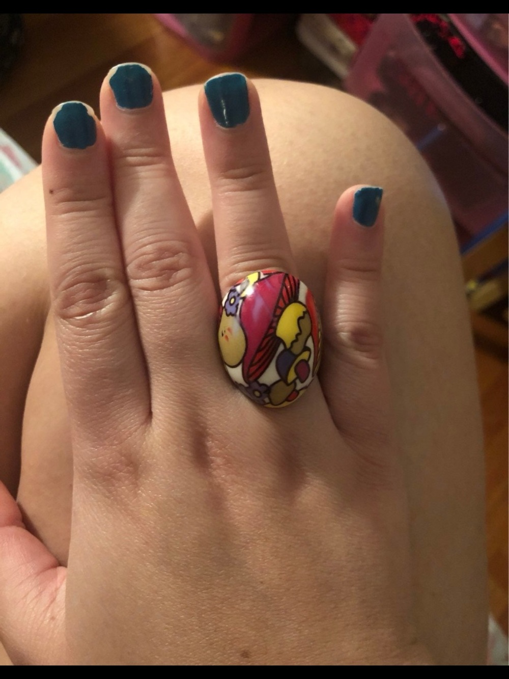 Colorful Floral mushroom Ring - Pink & Yellow